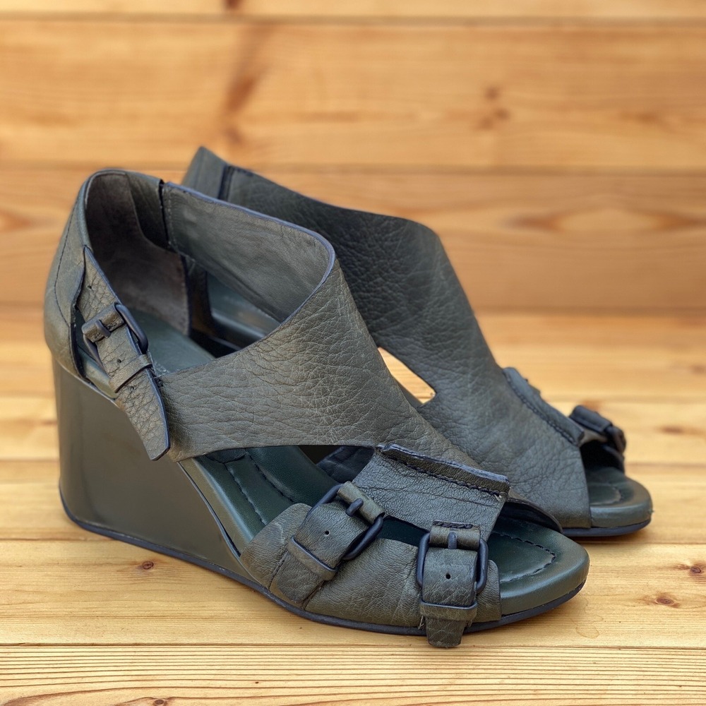 Alexander Wang Mia Green‎ Leather Wedge Sandals Women Size EU 38 / US 8 At $465